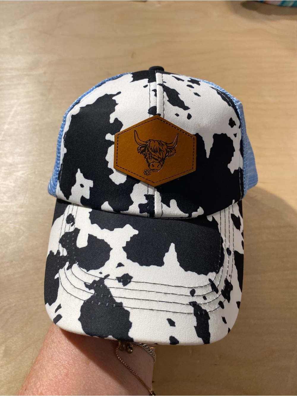 Cow Print Baseball Cap with Brown Patch - Blue/Black/White (SZ)